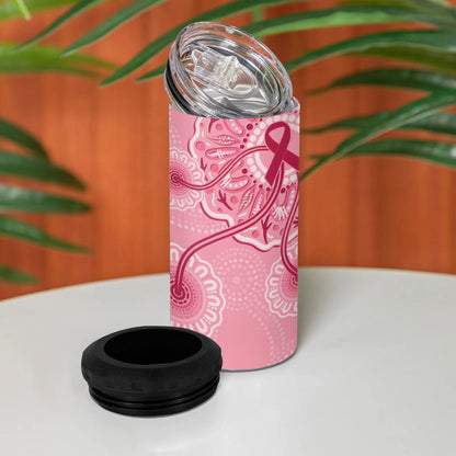 Australia Indigenous 4 in 1 Can Cooler Tumbler Breast Cancer Ribbon Aboriginal Art - Pink