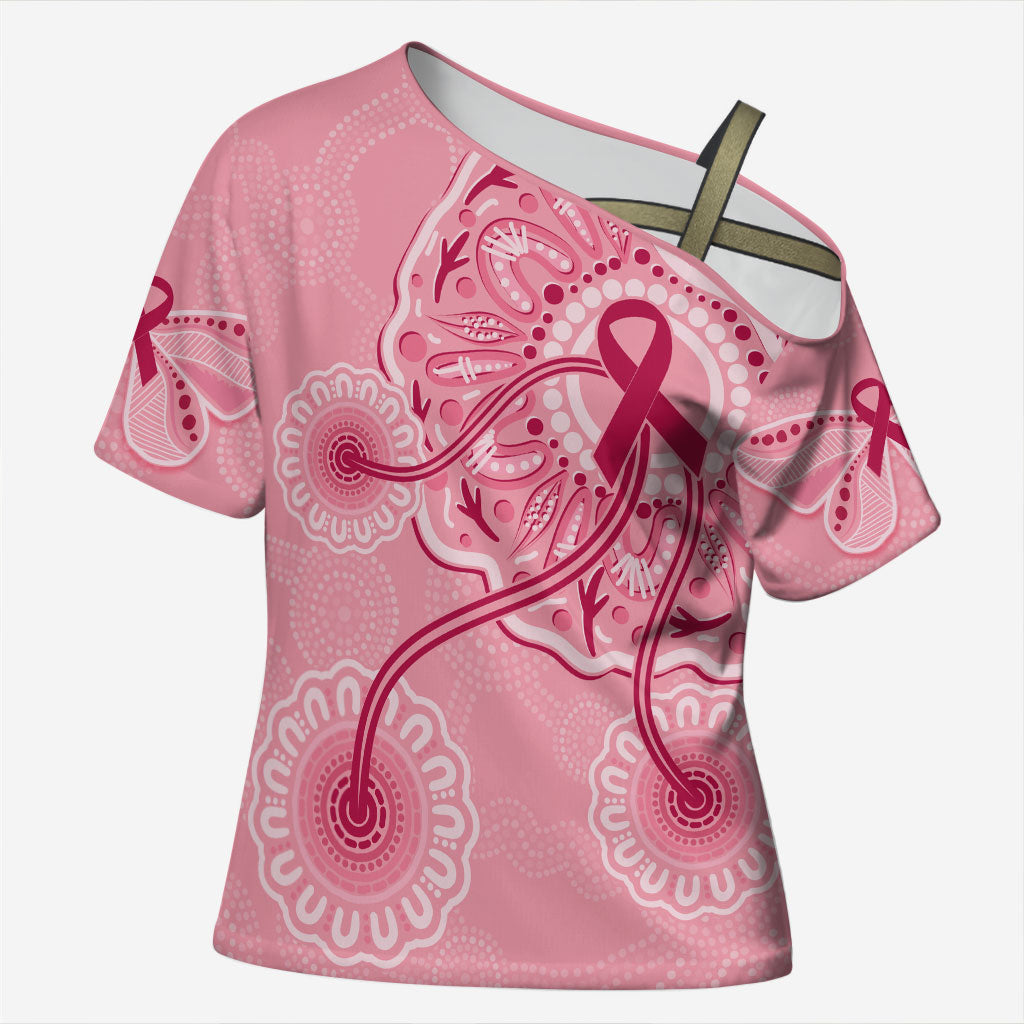 Australia Indigenous Cross Shoulder Shirt Breast Cancer Ribbon Aboriginal Art - Pink