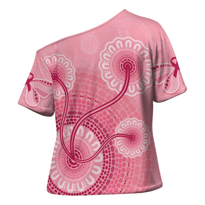 Australia Indigenous Cross Shoulder Shirt Breast Cancer Ribbon Aboriginal Art - Pink