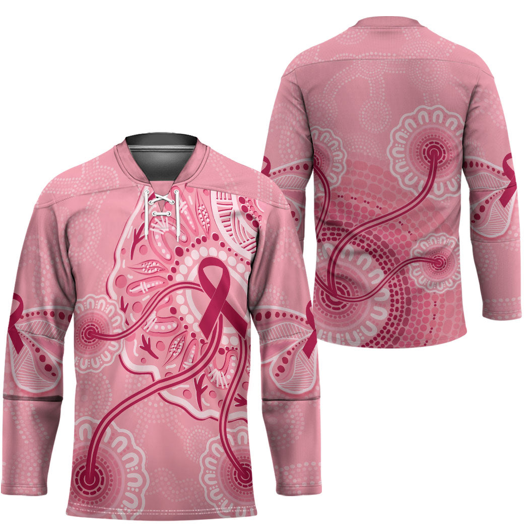 Australia Indigenous Hockey Jersey Breast Cancer Ribbon Aboriginal Art - Pink