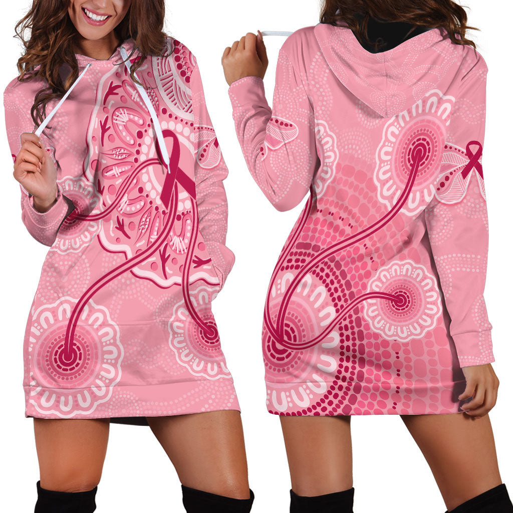 Australia Indigenous Hoodie Dress Breast Cancer Ribbon Aboriginal Art - Pink