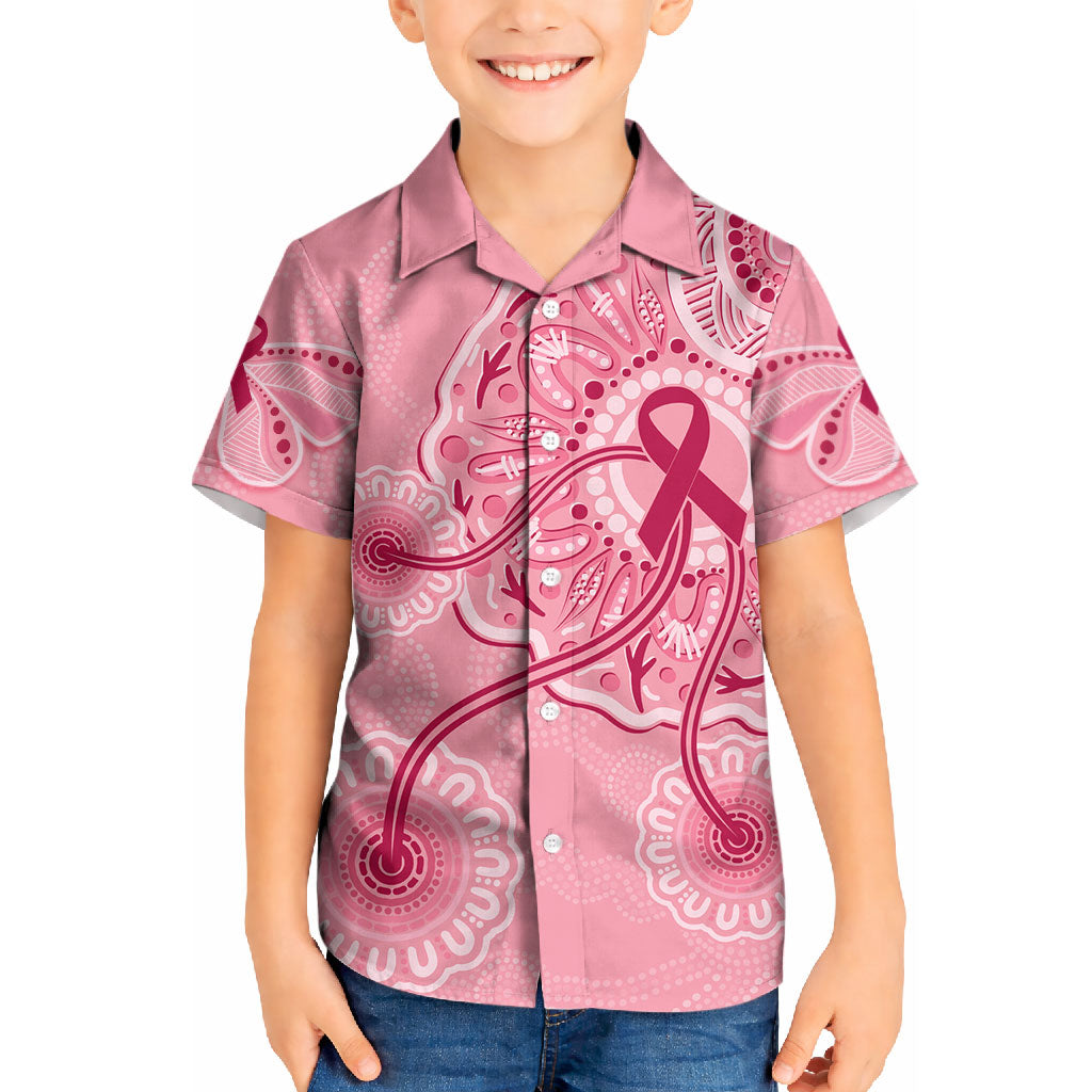 Australia Indigenous Kid Hawaiian Shirt Breast Cancer Ribbon Aboriginal Art - Pink