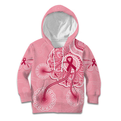 Australia Indigenous Kid Hoodie Breast Cancer Ribbon Aboriginal Art - Pink