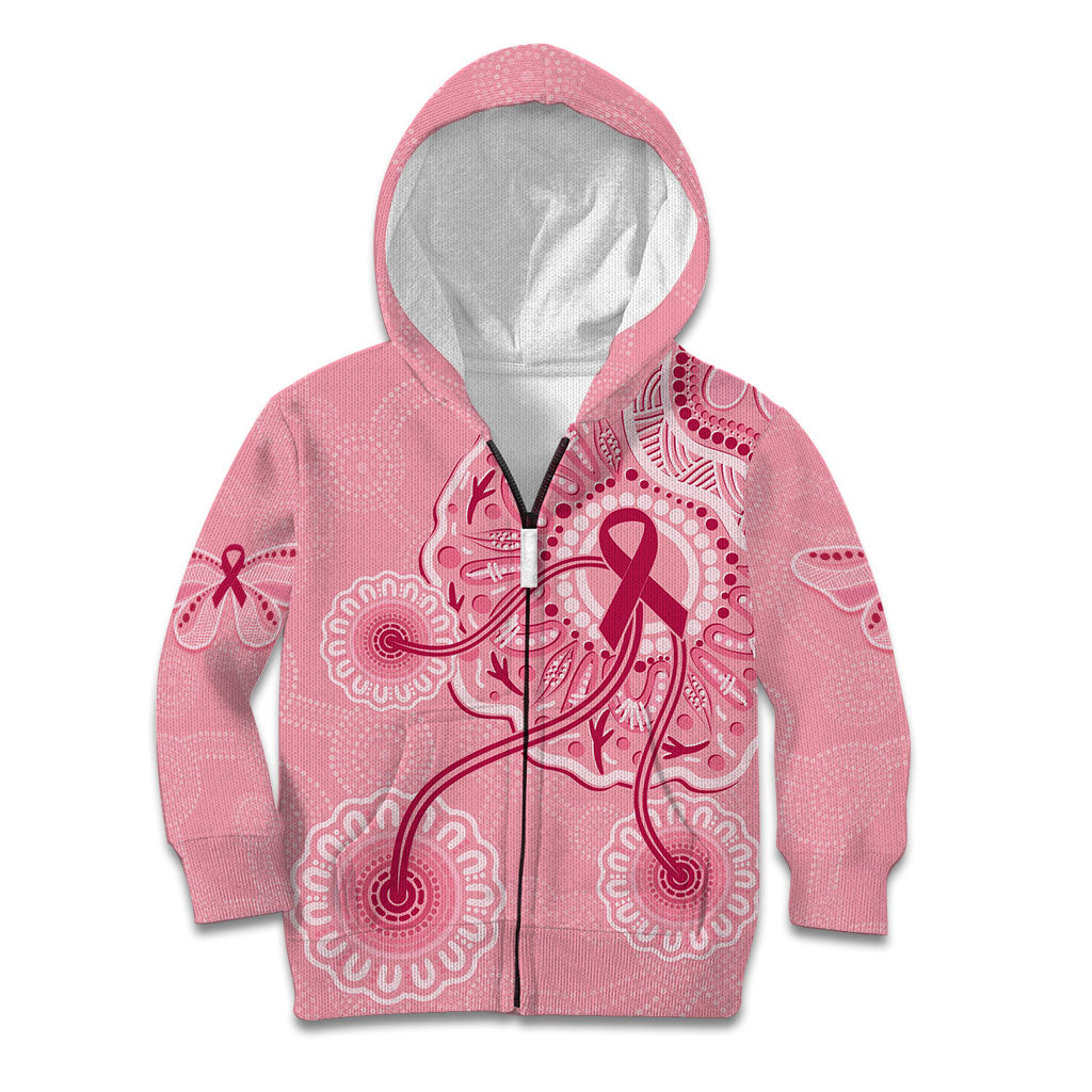 Australia Indigenous Kid Hoodie Breast Cancer Ribbon Aboriginal Art - Pink