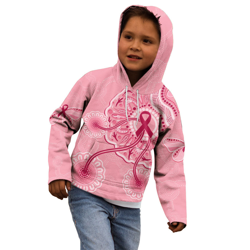 Australia Indigenous Kid Hoodie Breast Cancer Ribbon Aboriginal Art - Pink
