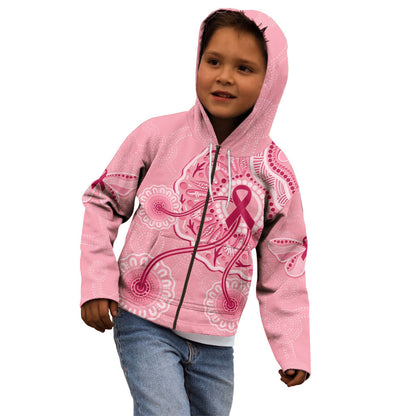 Australia Indigenous Kid Hoodie Breast Cancer Ribbon Aboriginal Art - Pink