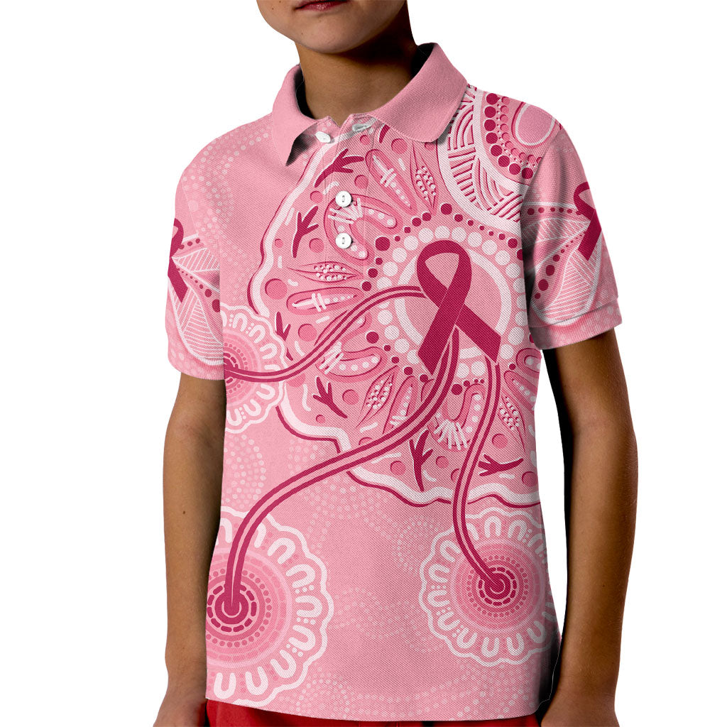 Australia Indigenous Kid Polo Shirt Breast Cancer Ribbon Aboriginal Art - Pink