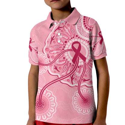 Australia Indigenous Kid Polo Shirt Breast Cancer Ribbon Aboriginal Art - Pink