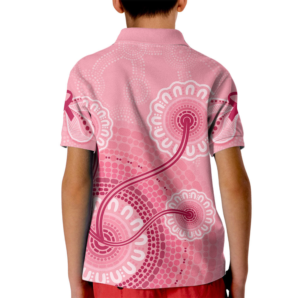 Australia Indigenous Kid Polo Shirt Breast Cancer Ribbon Aboriginal Art - Pink