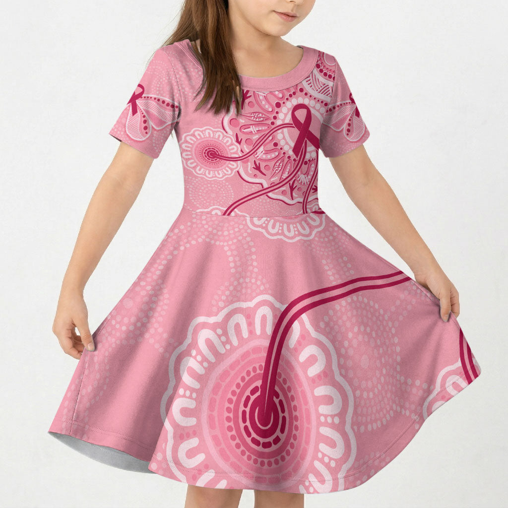 Australia Indigenous Kid Short Sleeve Dress Breast Cancer Ribbon Aboriginal Art - Pink