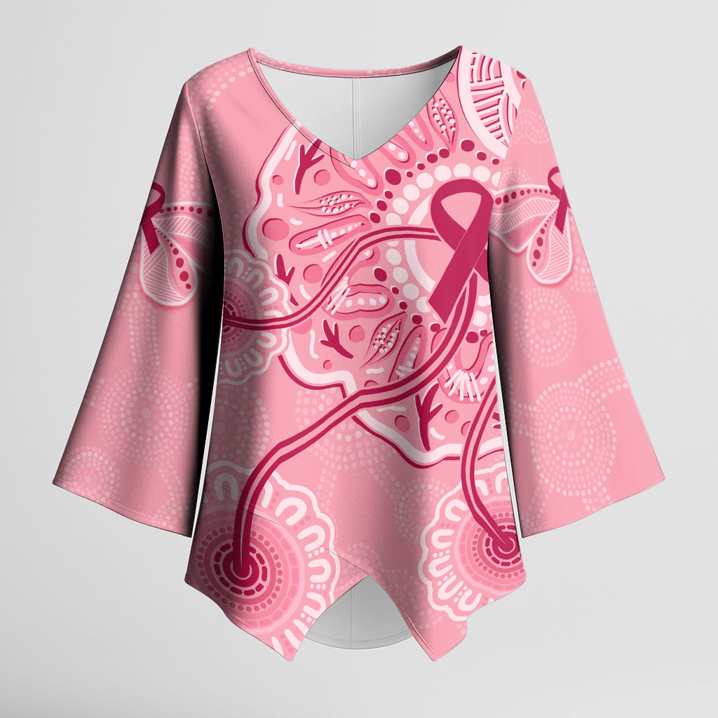 Australia Indigenous Kimono Sleeve Blouse Breast Cancer Ribbon Aboriginal Art - Pink