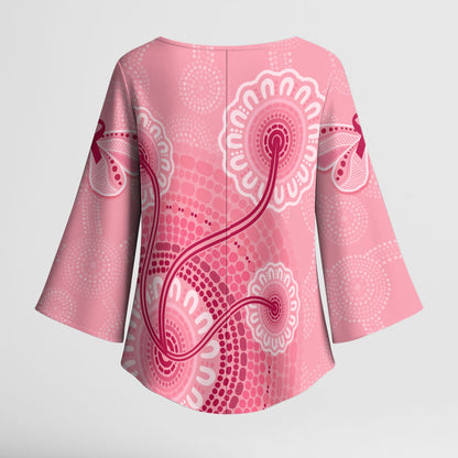Australia Indigenous Kimono Sleeve Blouse Breast Cancer Ribbon Aboriginal Art - Pink