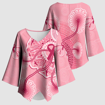 Australia Indigenous Kimono Sleeve Blouse Breast Cancer Ribbon Aboriginal Art - Pink