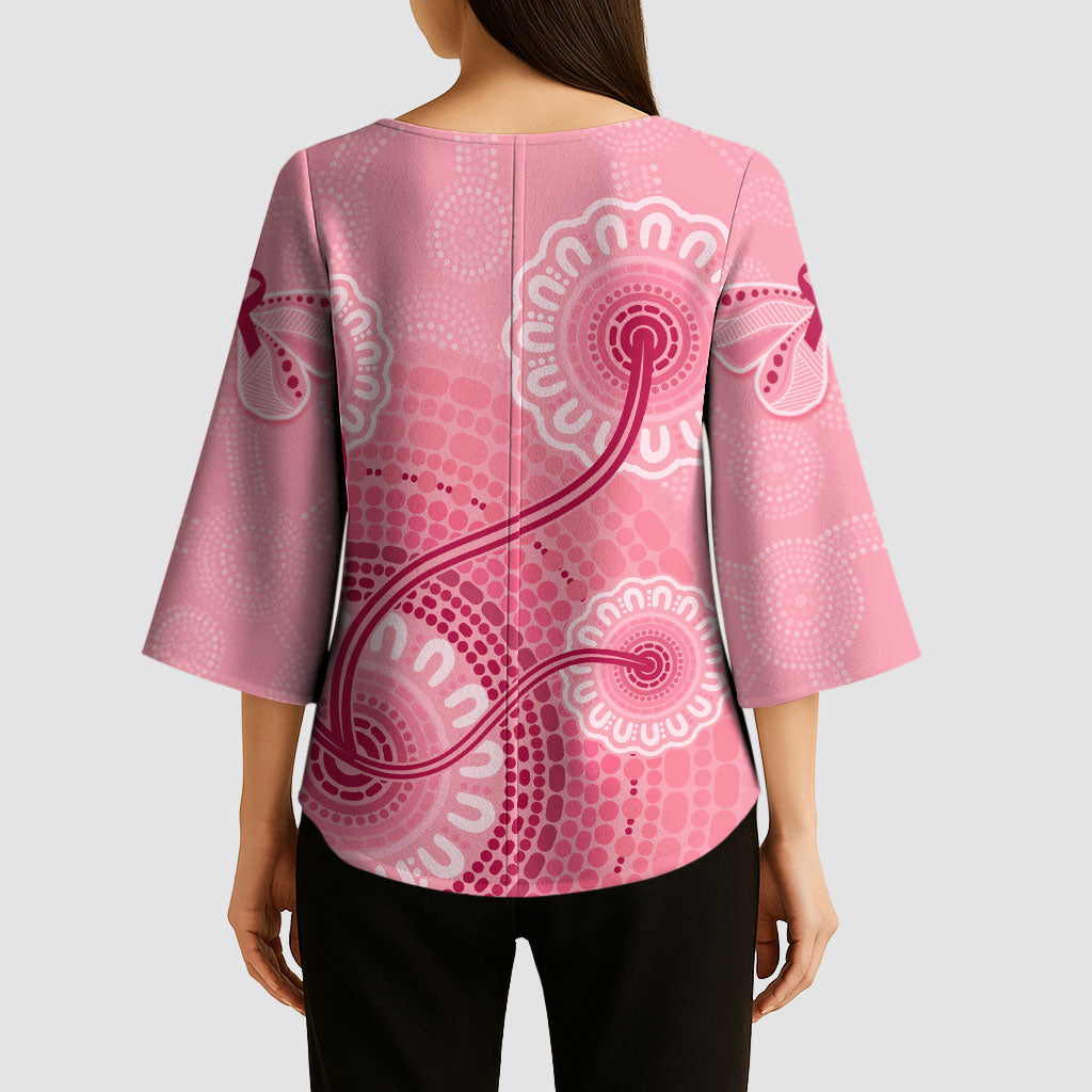 Australia Indigenous Kimono Sleeve Blouse Breast Cancer Ribbon Aboriginal Art - Pink