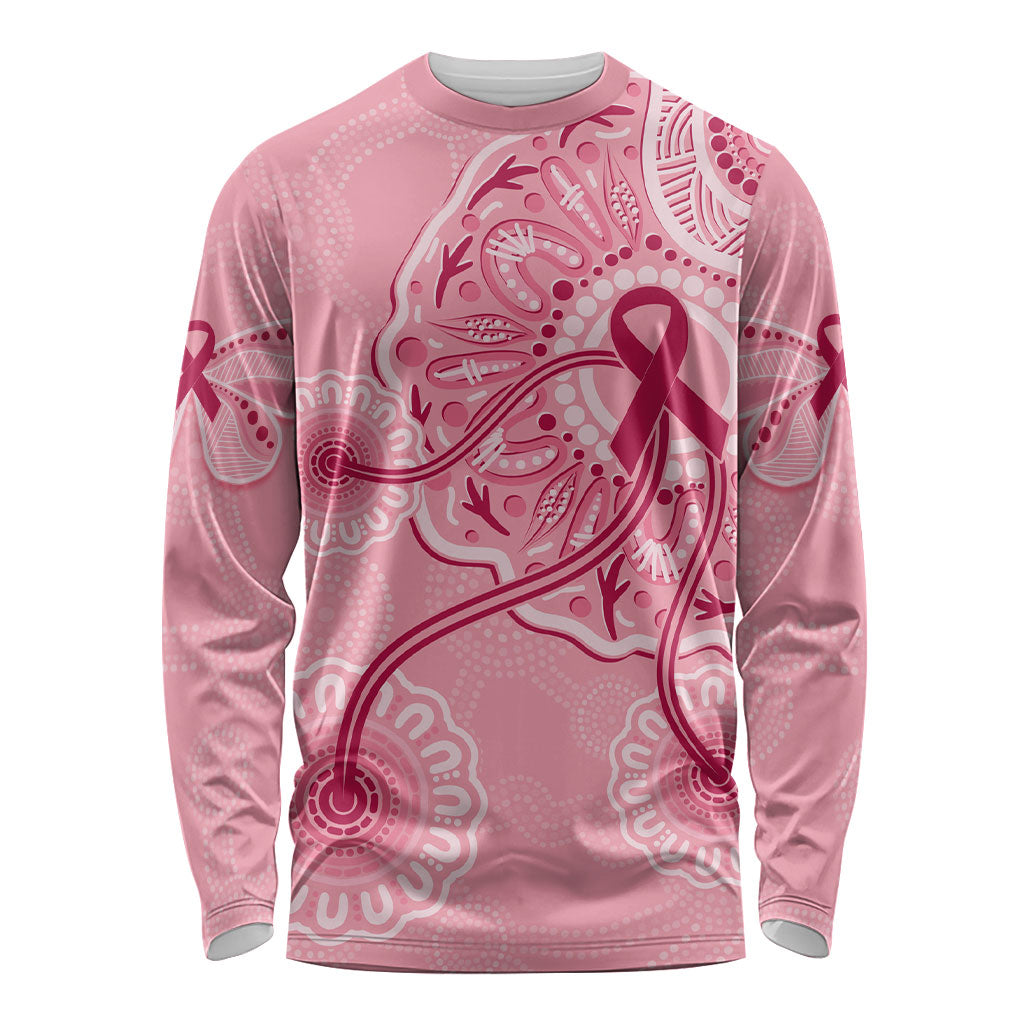 Australia Indigenous Long Sleeve Shirt Breast Cancer Ribbon Aboriginal Art - Pink