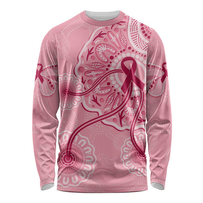 Australia Indigenous Long Sleeve Shirt Breast Cancer Ribbon Aboriginal Art - Pink