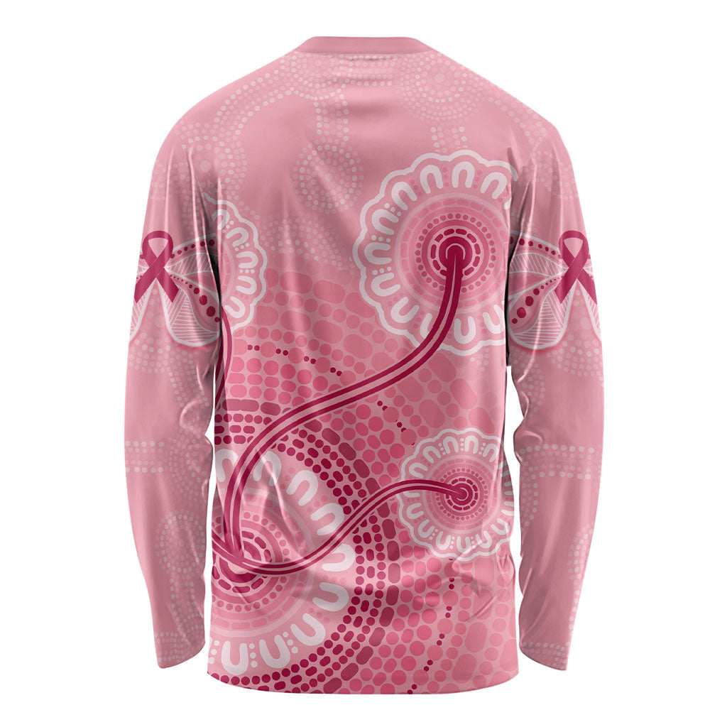 Australia Indigenous Long Sleeve Shirt Breast Cancer Ribbon Aboriginal Art - Pink