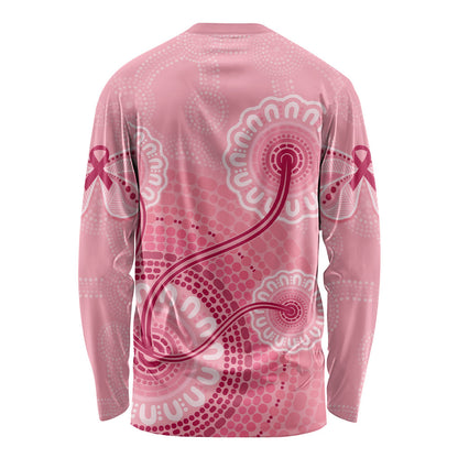 Australia Indigenous Long Sleeve Shirt Breast Cancer Ribbon Aboriginal Art - Pink