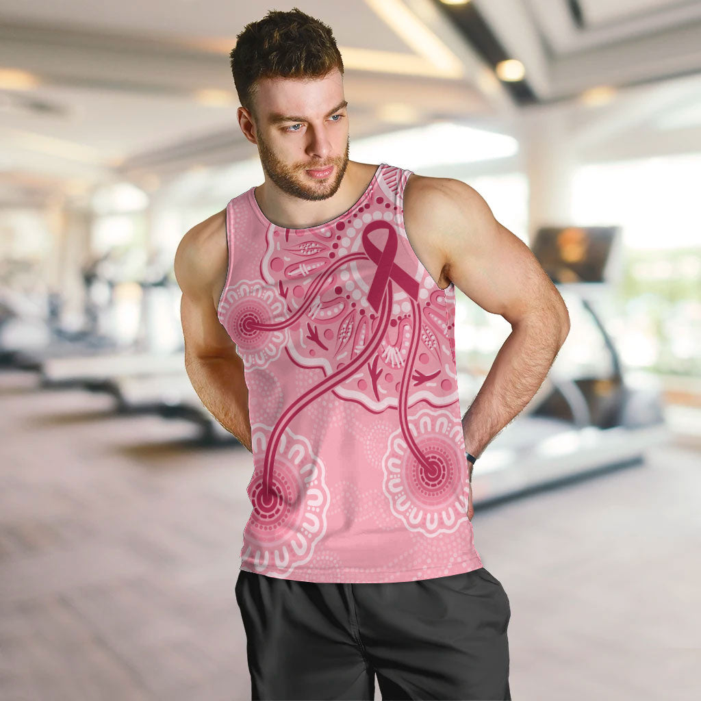 Australia Indigenous Men Tank Top Breast Cancer Ribbon Aboriginal Art - Pink