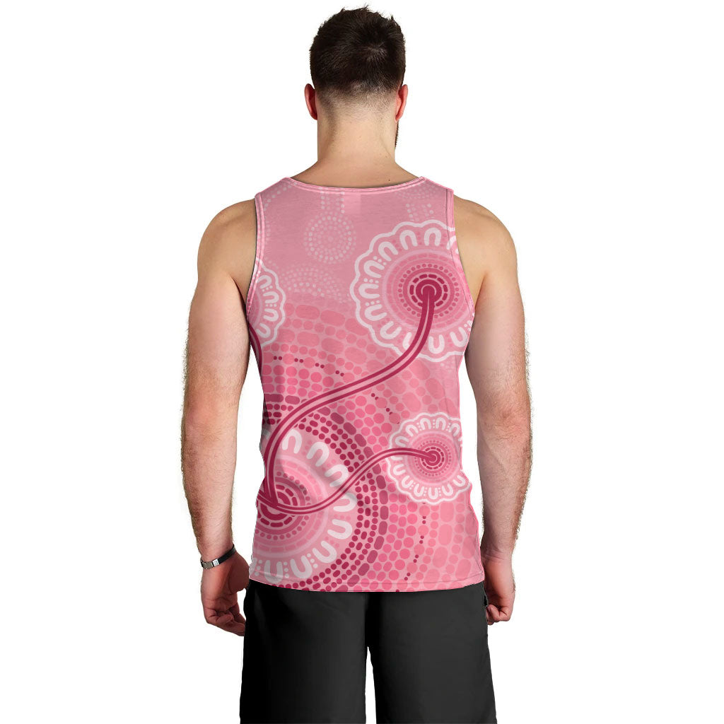 Australia Indigenous Men Tank Top Breast Cancer Ribbon Aboriginal Art - Pink