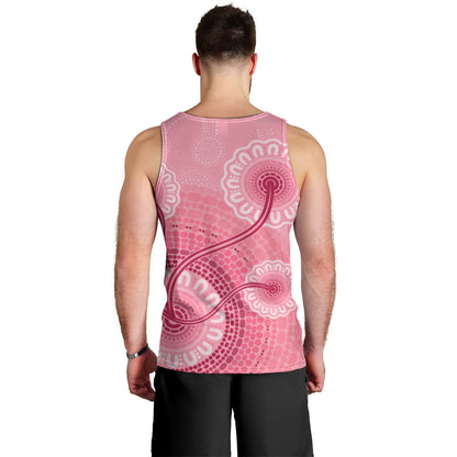 Australia Indigenous Men Tank Top Breast Cancer Ribbon Aboriginal Art - Pink