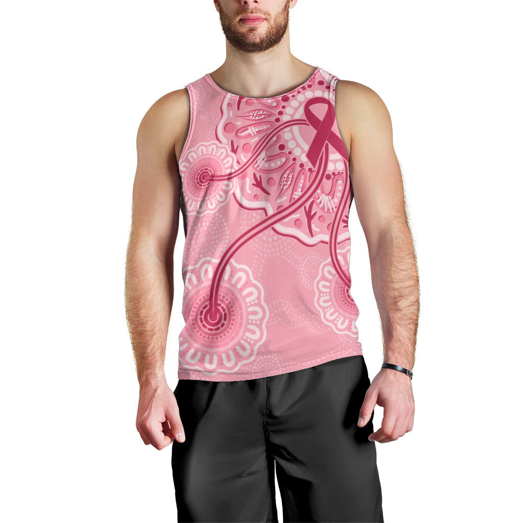 Australia Indigenous Men Tank Top Breast Cancer Ribbon Aboriginal Art - Pink