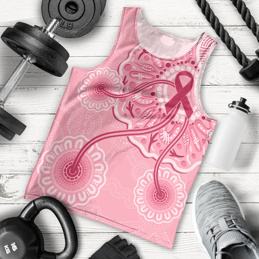 Australia Indigenous Men Tank Top Breast Cancer Ribbon Aboriginal Art - Pink