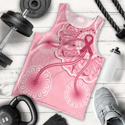 Australia Indigenous Men Tank Top Breast Cancer Ribbon Aboriginal Art - Pink