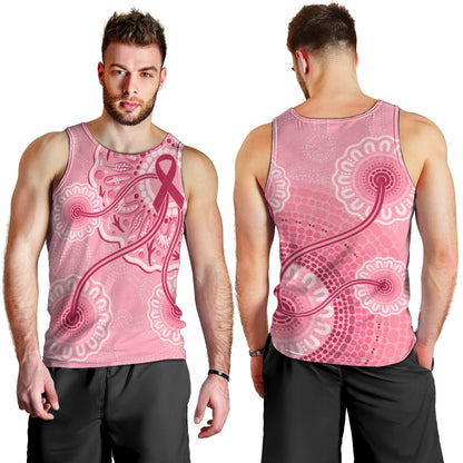 Australia Indigenous Men Tank Top Breast Cancer Ribbon Aboriginal Art - Pink