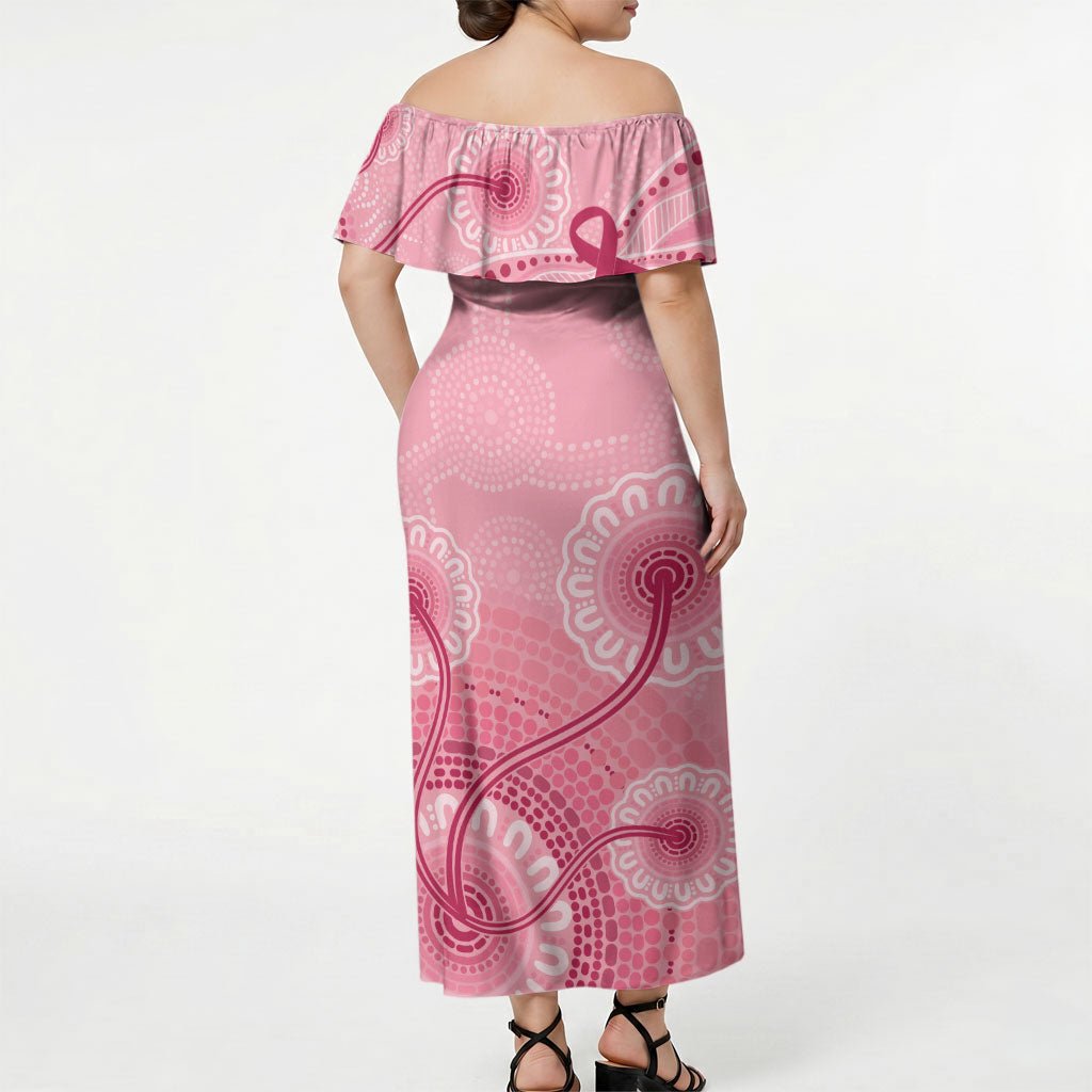 Australia Indigenous Off Shoulder Maxi Dress Breast Cancer Ribbon Aboriginal Art - Pink
