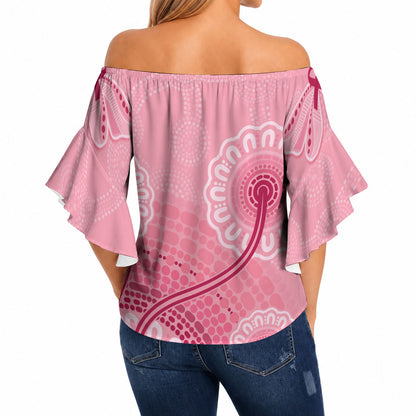 Australia Indigenous Off Shoulder Wrap Waist Top Breast Cancer Ribbon Aboriginal Art - Pink
