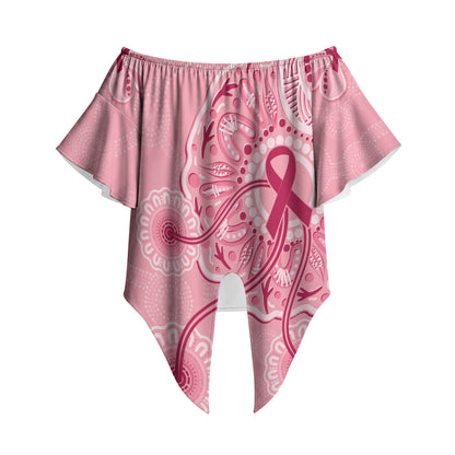 Australia Indigenous Off Shoulder Wrap Waist Top Breast Cancer Ribbon Aboriginal Art - Pink