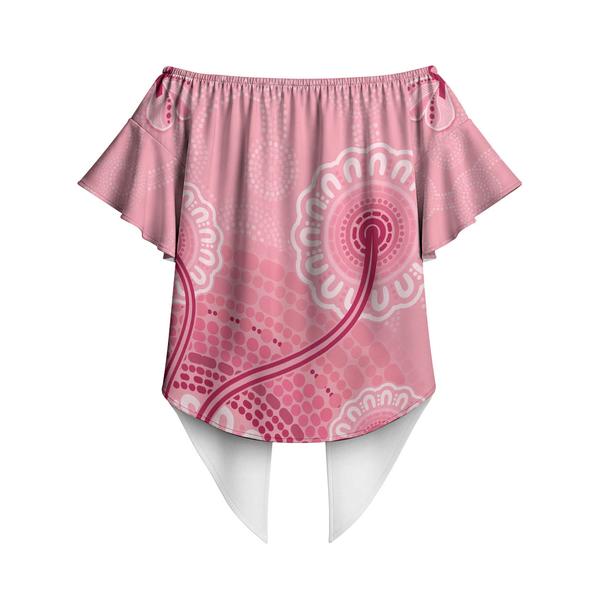 Australia Indigenous Off Shoulder Wrap Waist Top Breast Cancer Ribbon Aboriginal Art - Pink