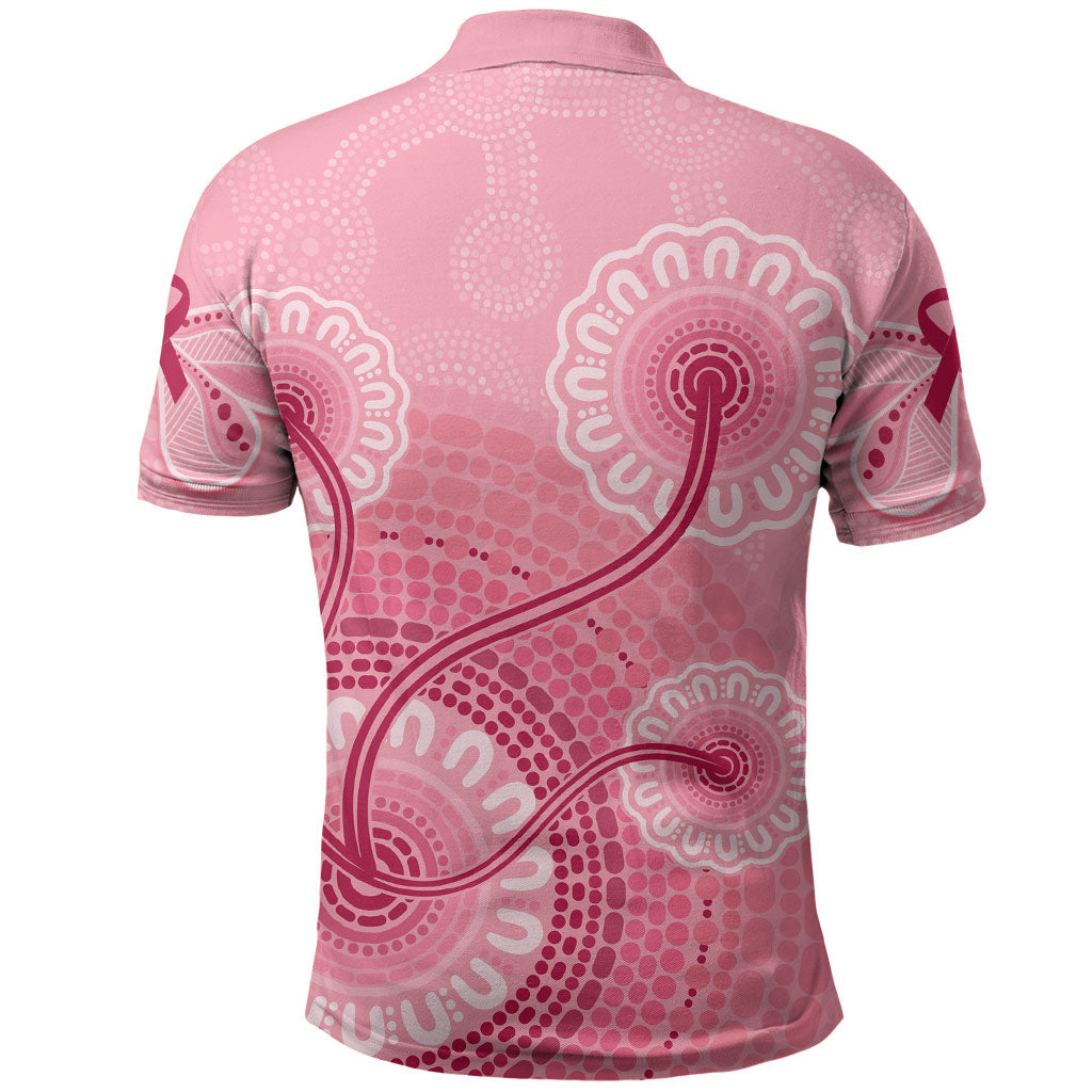 Australia Indigenous Polo Shirt Breast Cancer Ribbon Aboriginal Art - Pink