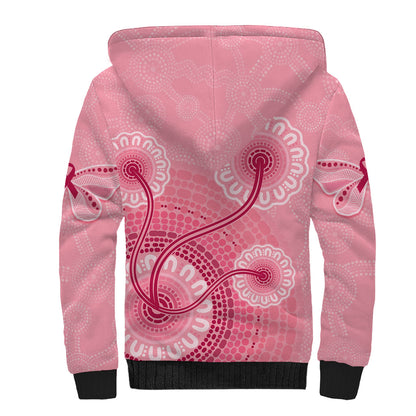 Australia Indigenous Sherpa Hoodie Breast Cancer Ribbon Aboriginal Art - Pink