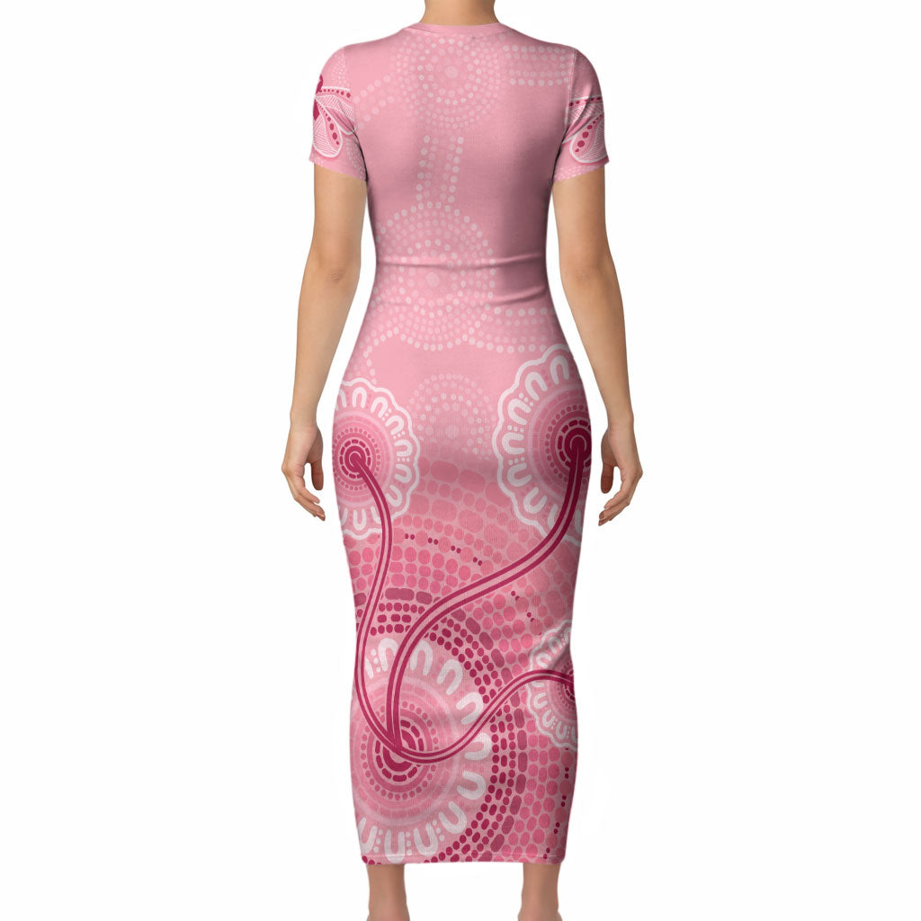 Australia Indigenous Short Sleeve Bodycon Dress Breast Cancer Ribbon Aboriginal Art - Pink