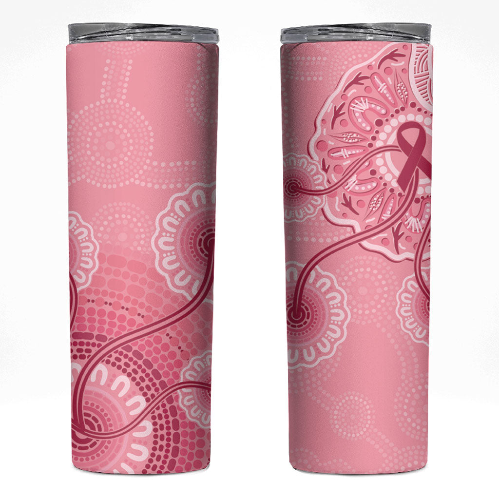 Australia Indigenous Skinny Tumbler Breast Cancer Ribbon Aboriginal Art - Pink