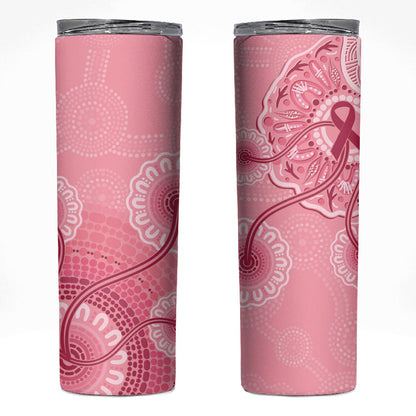 Australia Indigenous Skinny Tumbler Breast Cancer Ribbon Aboriginal Art - Pink