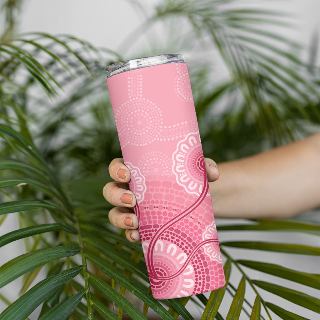 Australia Indigenous Skinny Tumbler Breast Cancer Ribbon Aboriginal Art - Pink