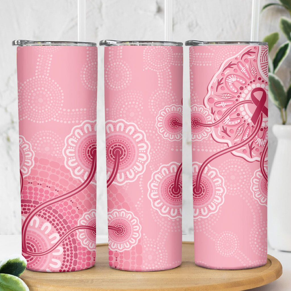 Australia Indigenous Skinny Tumbler Breast Cancer Ribbon Aboriginal Art - Pink