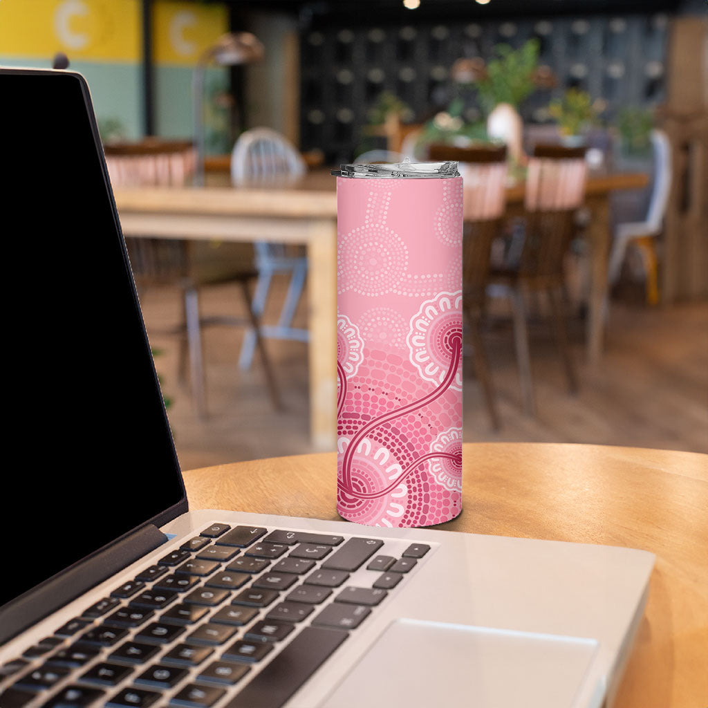 Australia Indigenous Skinny Tumbler Breast Cancer Ribbon Aboriginal Art - Pink