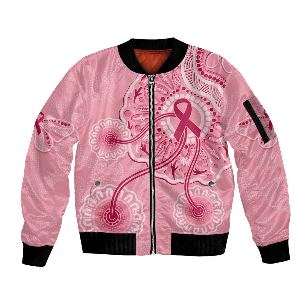 Australia Indigenous Sleeve Zip Bomber Jacket Breast Cancer Ribbon Aboriginal Art - Pink