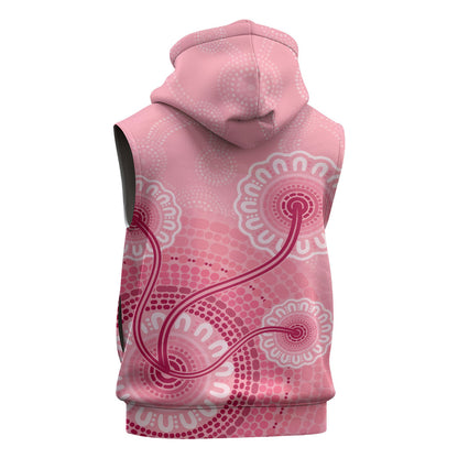 Australia Indigenous Sleeveless Hoodie Breast Cancer Ribbon Aboriginal Art - Pink