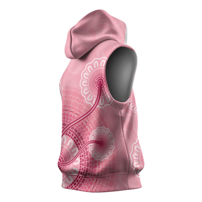 Australia Indigenous Sleeveless Hoodie Breast Cancer Ribbon Aboriginal Art - Pink