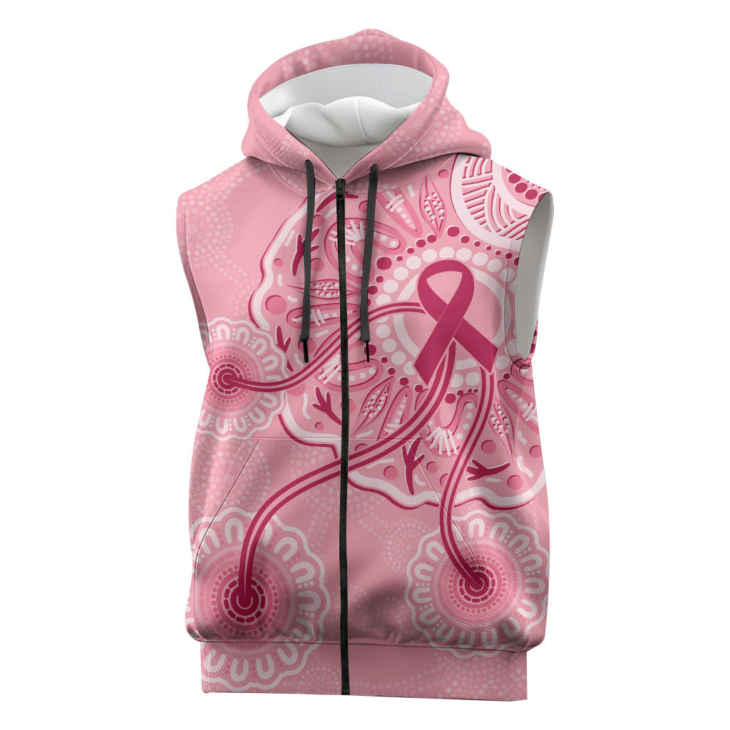 Australia Indigenous Sleeveless Zip Hoodie Breast Cancer Ribbon Aboriginal Art - Pink