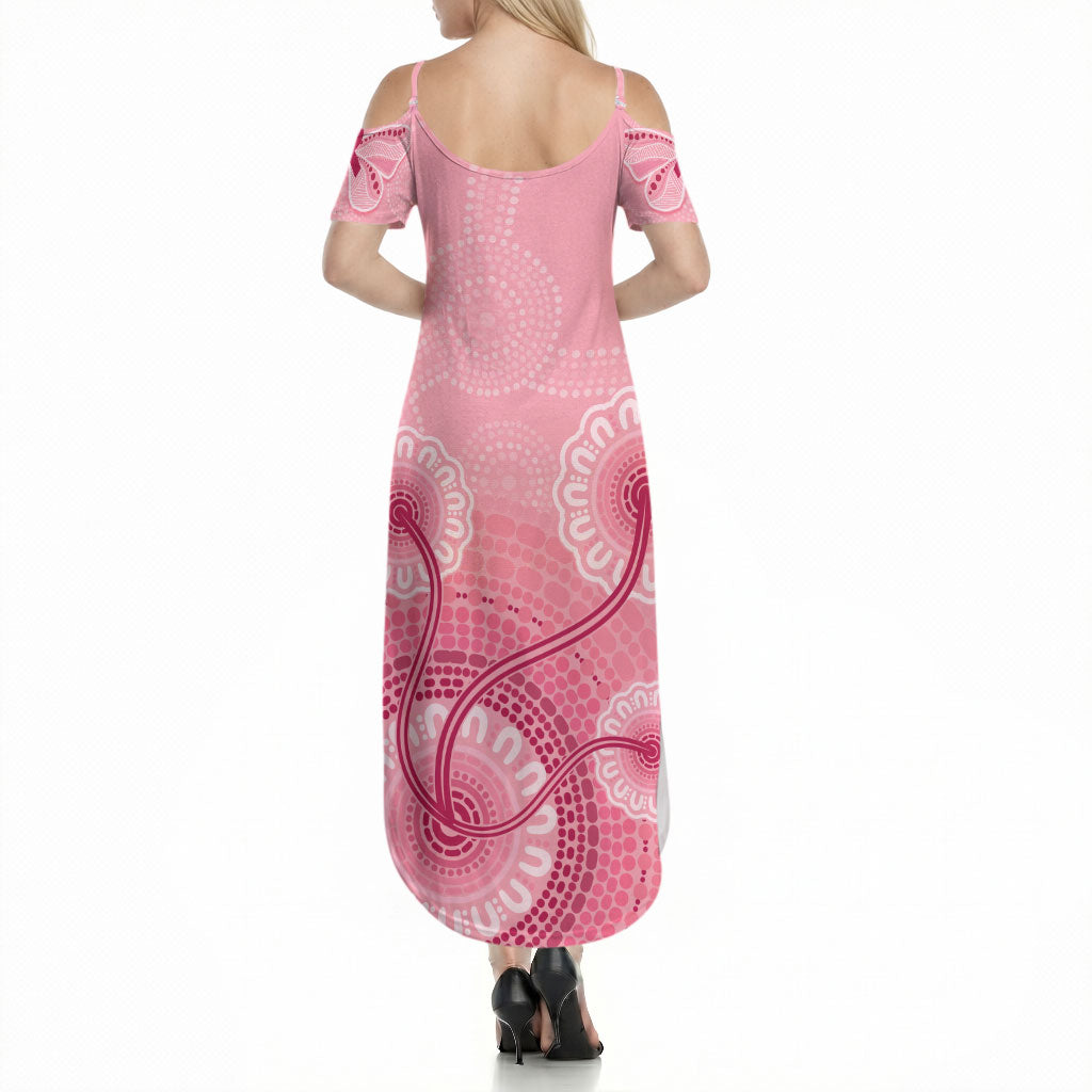 Australia Indigenous Summer Maxi Dress Breast Cancer Ribbon Aboriginal Art - Pink