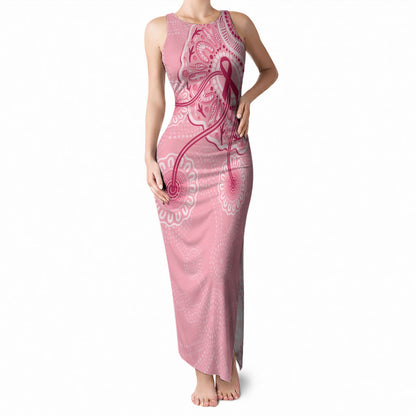 Australia Indigenous Tank Maxi Dress Breast Cancer Ribbon Aboriginal Art - Pink