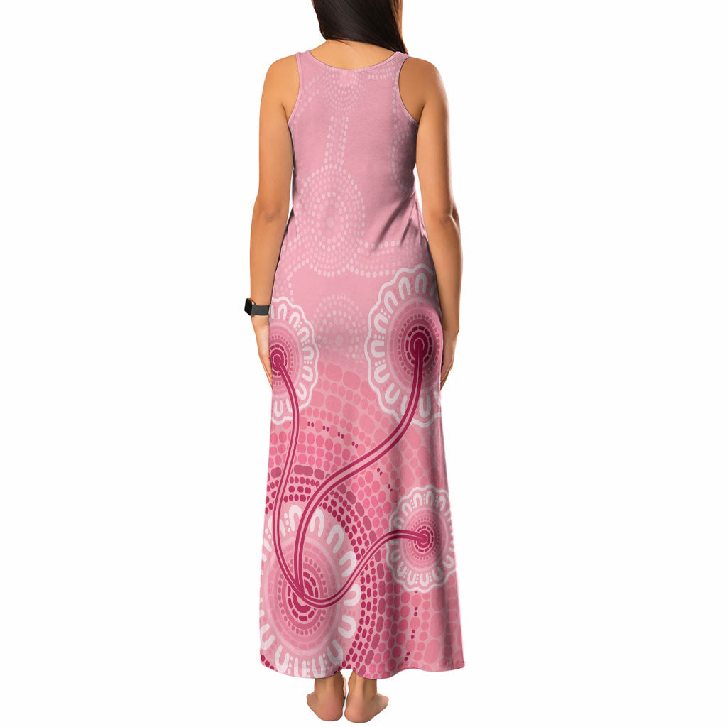 Australia Indigenous Tank Maxi Dress Breast Cancer Ribbon Aboriginal Art - Pink