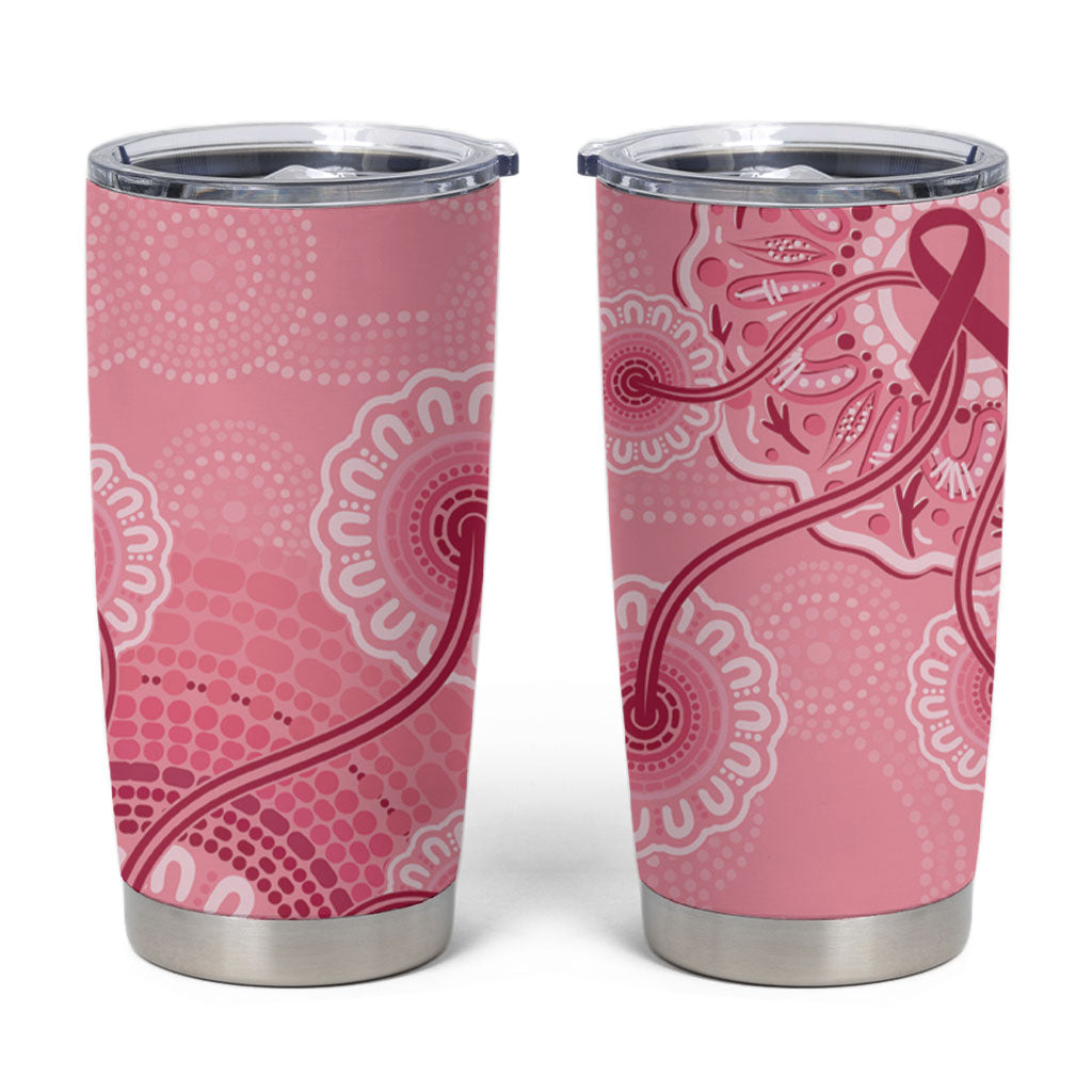 Australia Indigenous Tumbler Cup Breast Cancer Ribbon Aboriginal Art - Pink