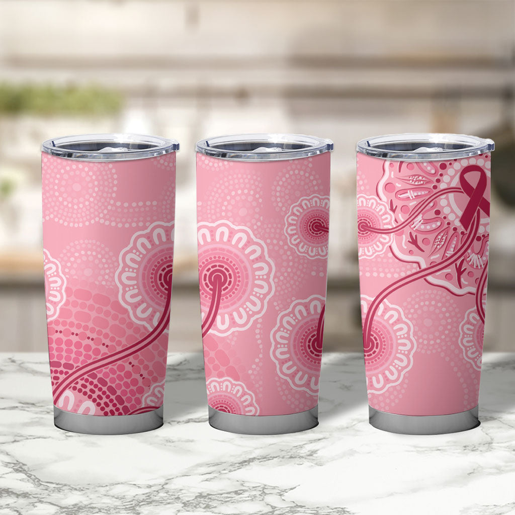 Australia Indigenous Tumbler Cup Breast Cancer Ribbon Aboriginal Art - Pink